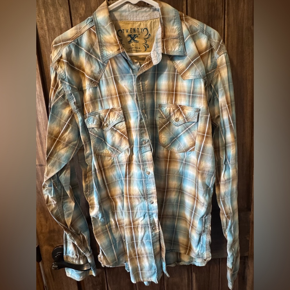 Wrangler Twenty X Pearl Snap Mens Large Plaid